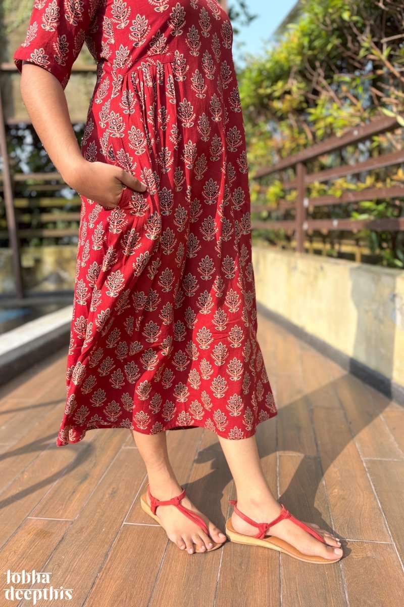 Manjari Madder Red Ajrakh Dress - Lobha Deepthis