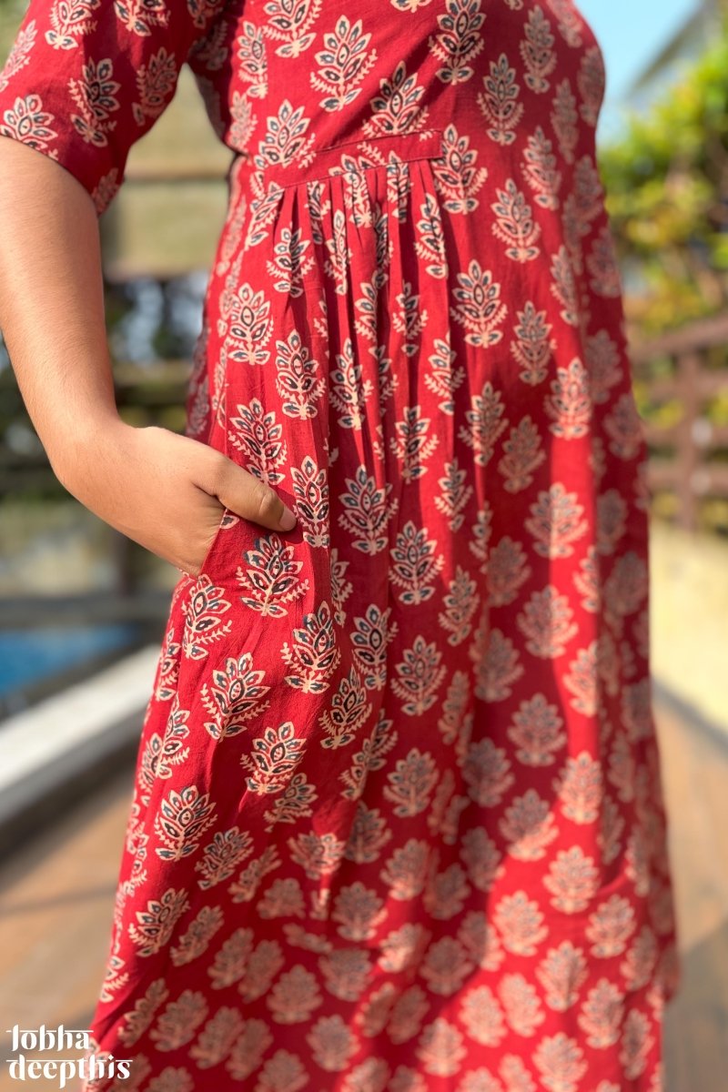 Manjari Madder Red Ajrakh Dress - Lobha Deepthis