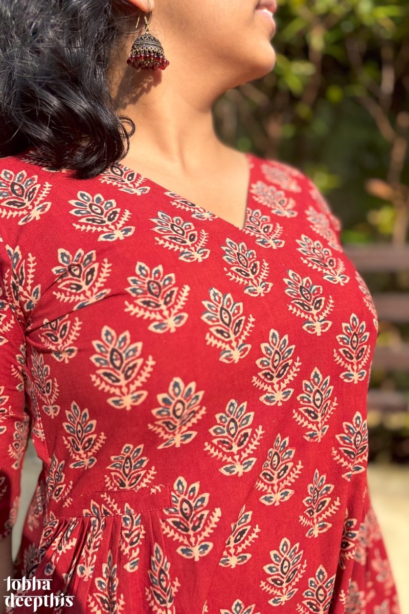 Manjari Madder Red Ajrakh Dress - Lobha Deepthis