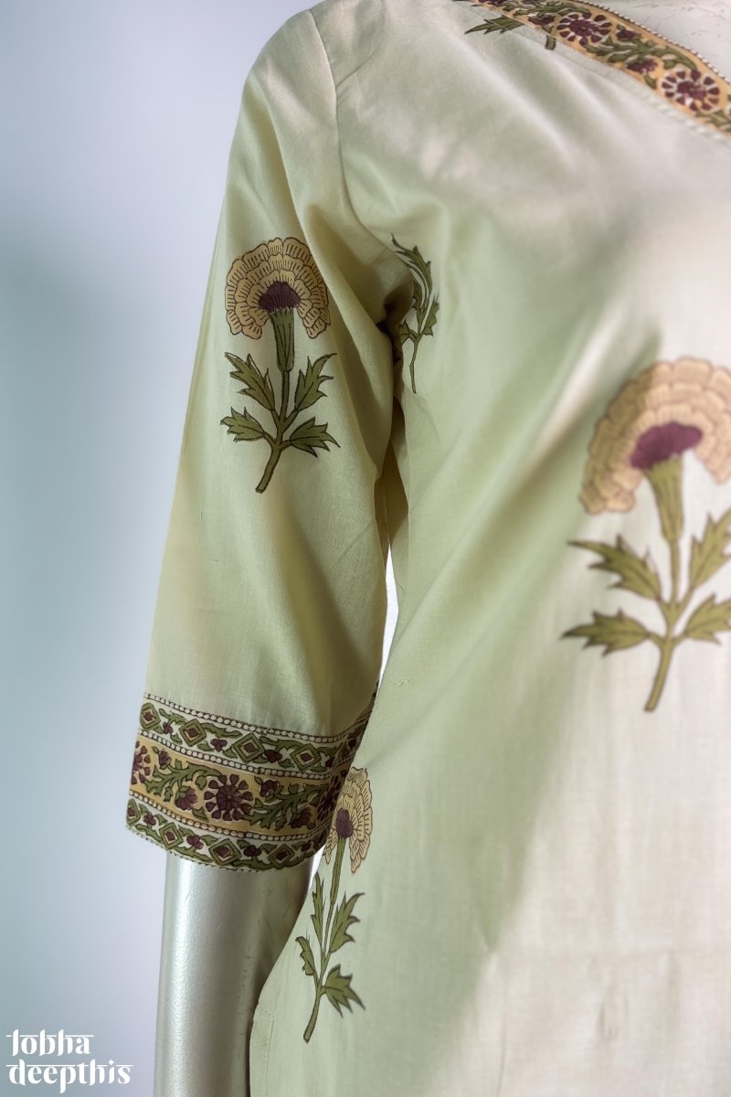 Marigolds on Cream Sanganeri Kurta - Lobha Deepthis