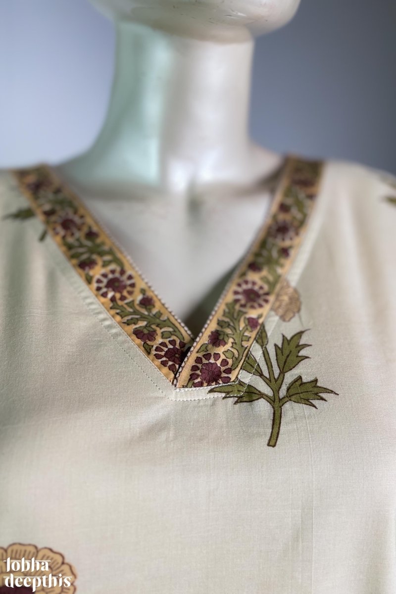 Marigolds on Cream Sanganeri Kurta - Lobha Deepthis