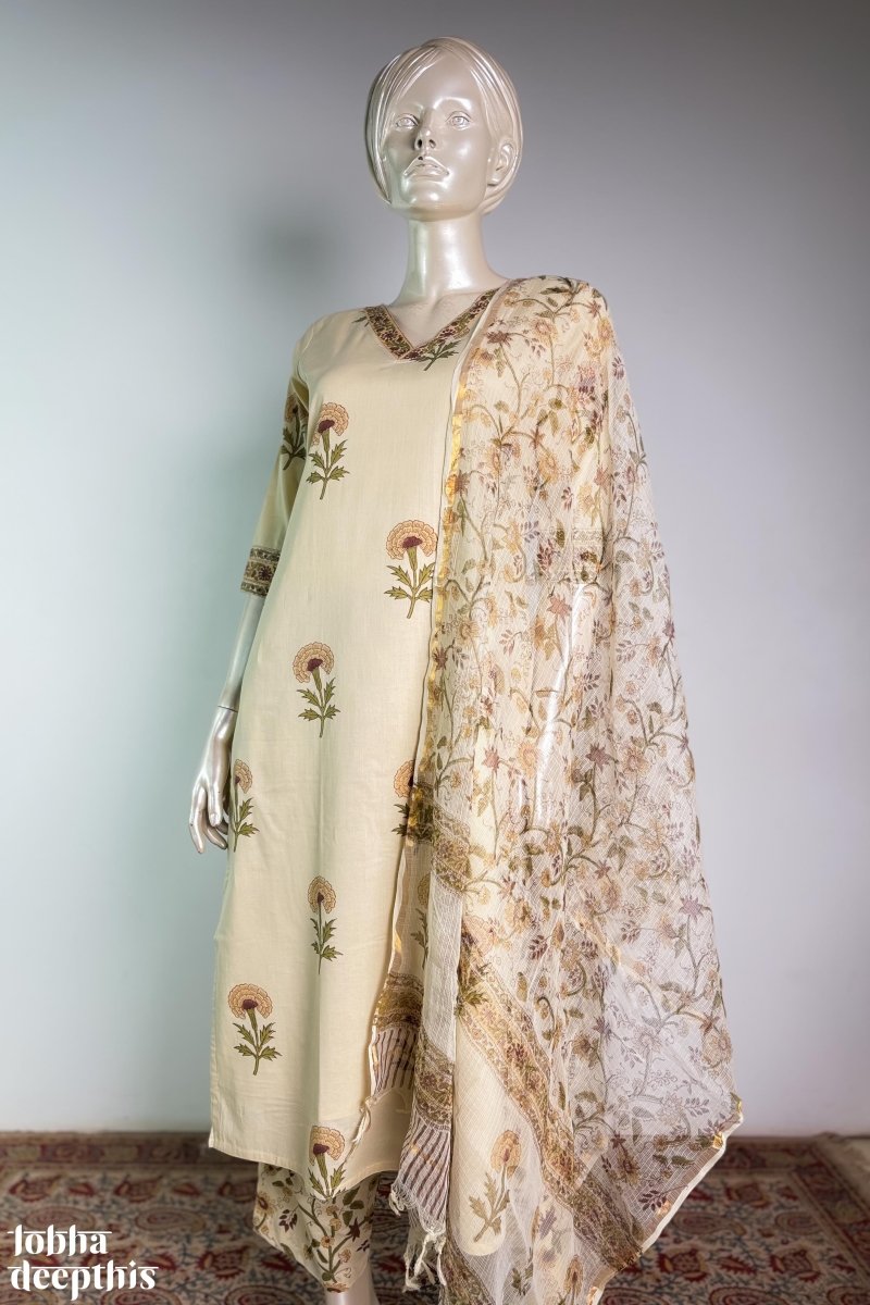 Marigolds on Cream Sanganeri Kurta - Lobha Deepthis