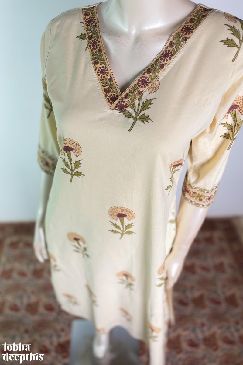 Marigolds on Cream Sanganeri Kurta - Lobha Deepthis