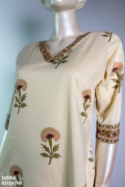 Marigolds on Cream Sanganeri Kurta - Lobha Deepthis