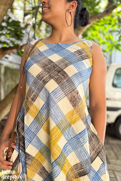 Marina Plaid Bagru Sleeveless Dress - Lobha Deepthis