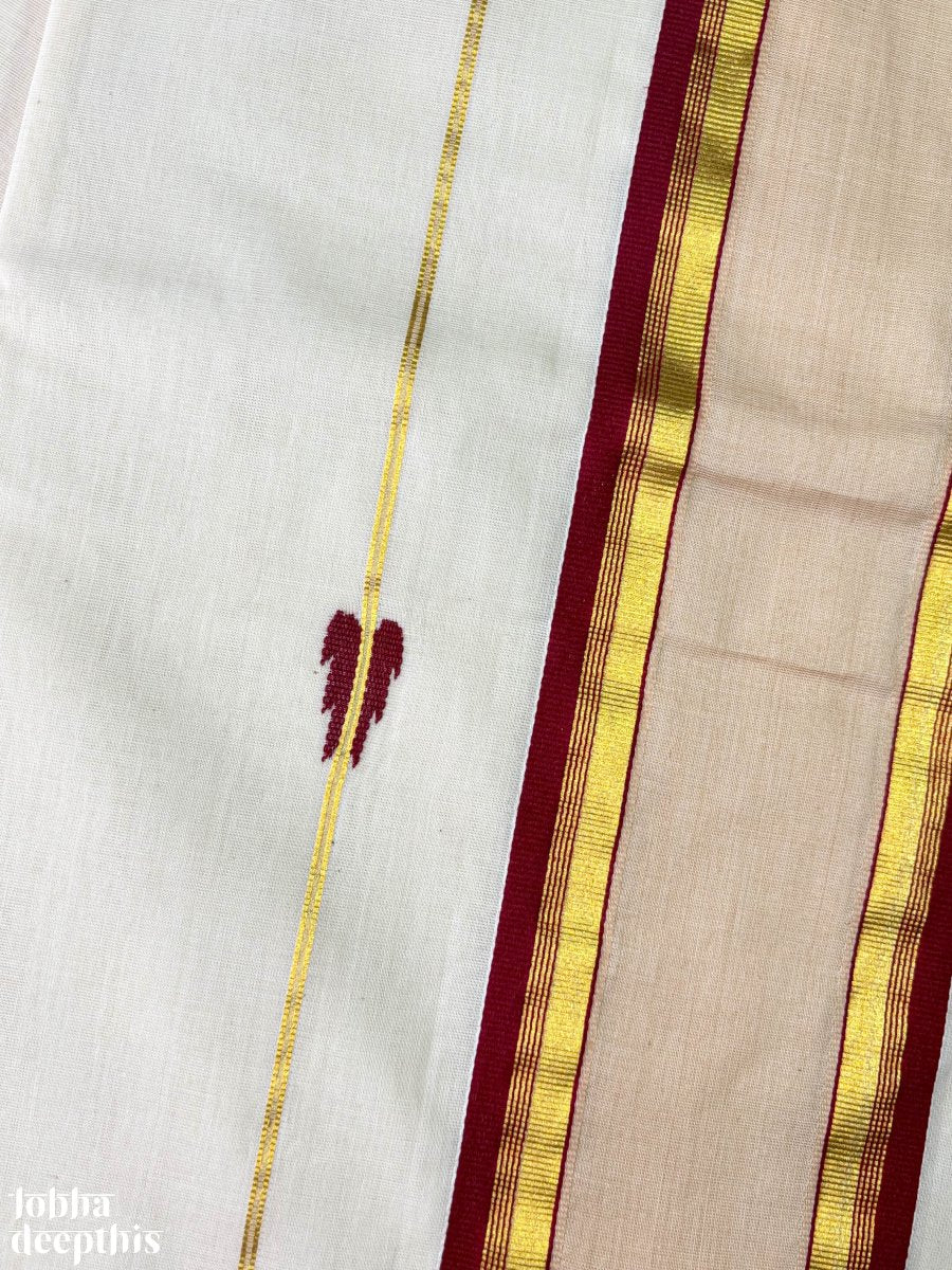 Maroon and Golden Borders and Lines Balaramapuram Handloom Saree - Lobha Deepthis