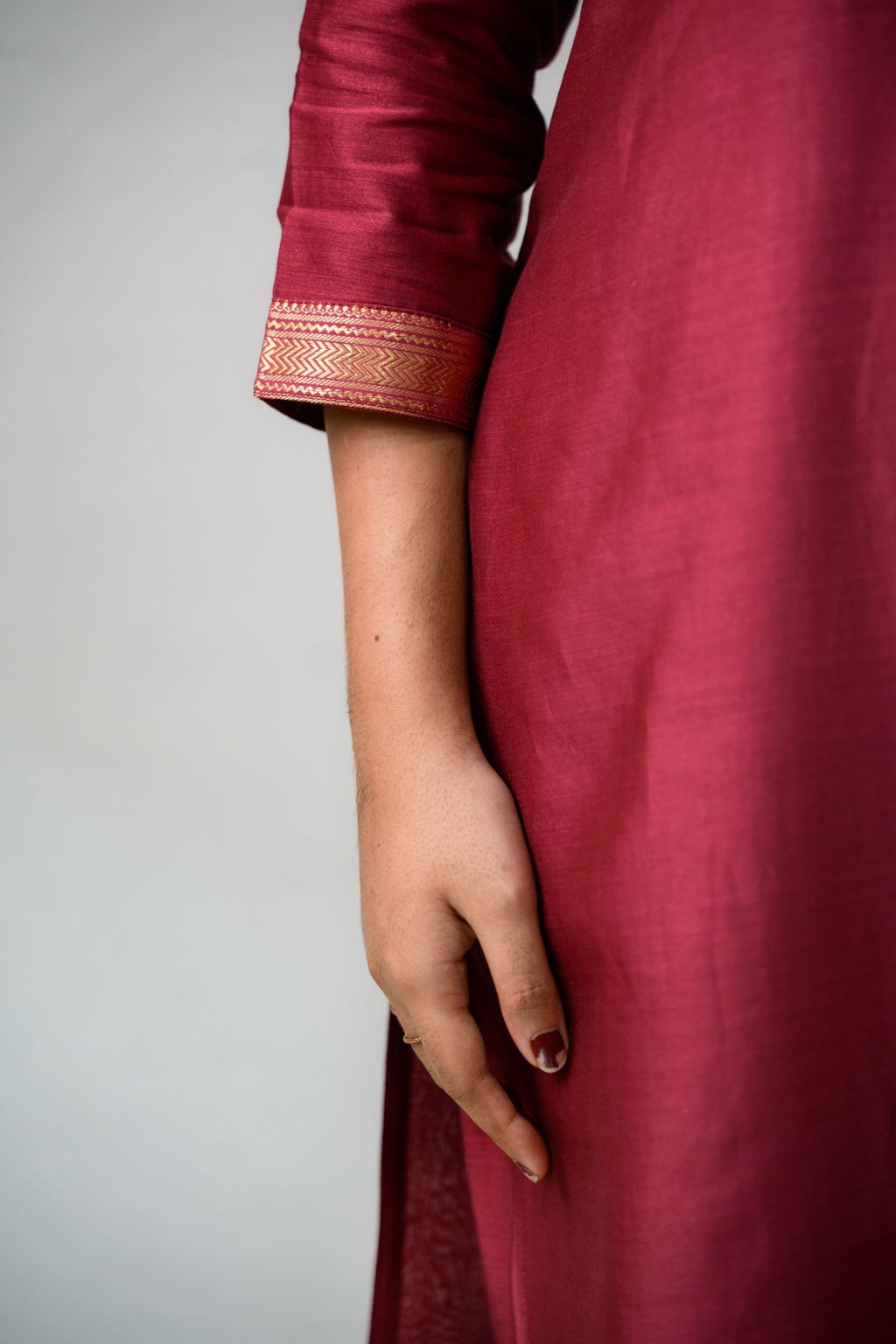 Maroon Maheshwari Silk Collar Kurta - Lobha Deepthis