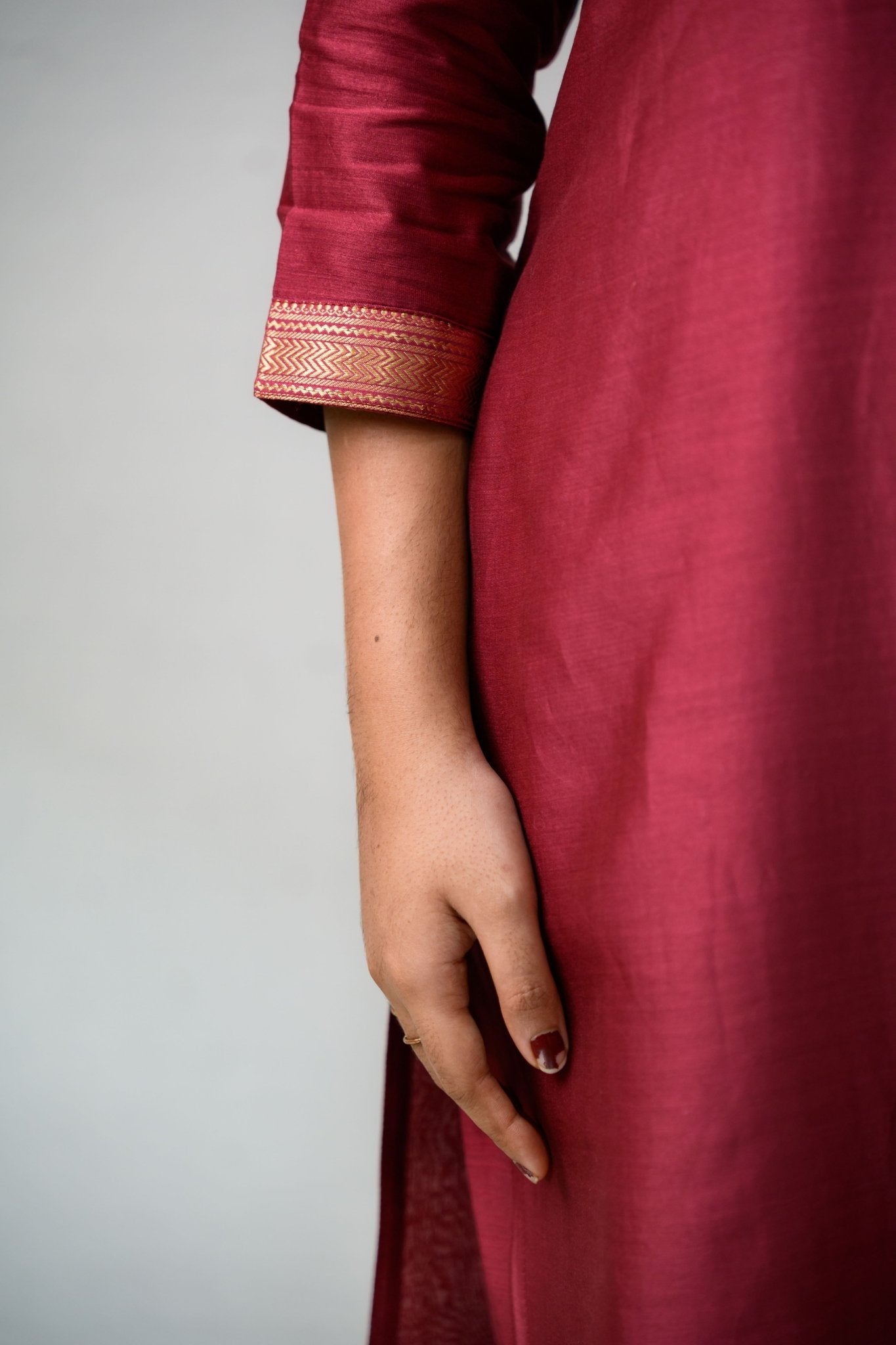 Maroon Maheshwari Silk Collar Kurta - Lobha Deepthis