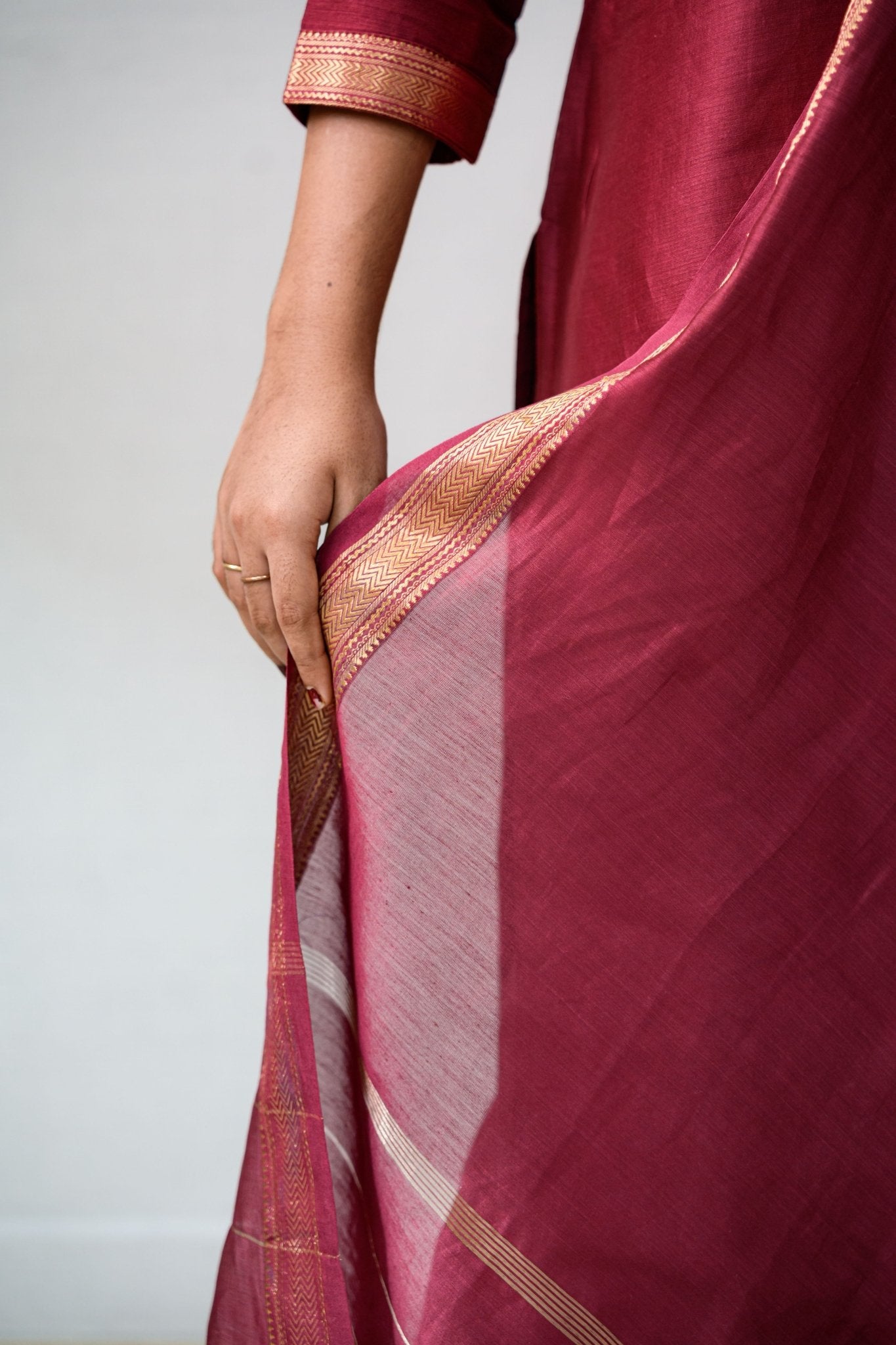 Maroon Maheshwari Silk Collar Kurta - Lobha Deepthis