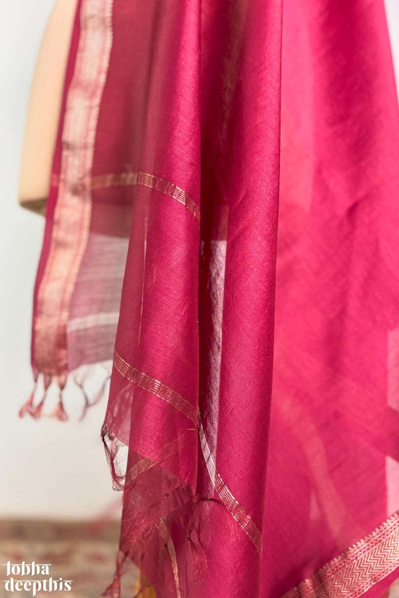 Maroon Maheshwari Silk Dupatta - Lobha Deepthis