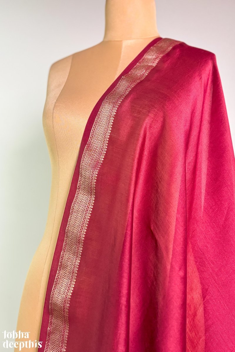 Maroon Maheshwari Silk Dupatta - Lobha Deepthis