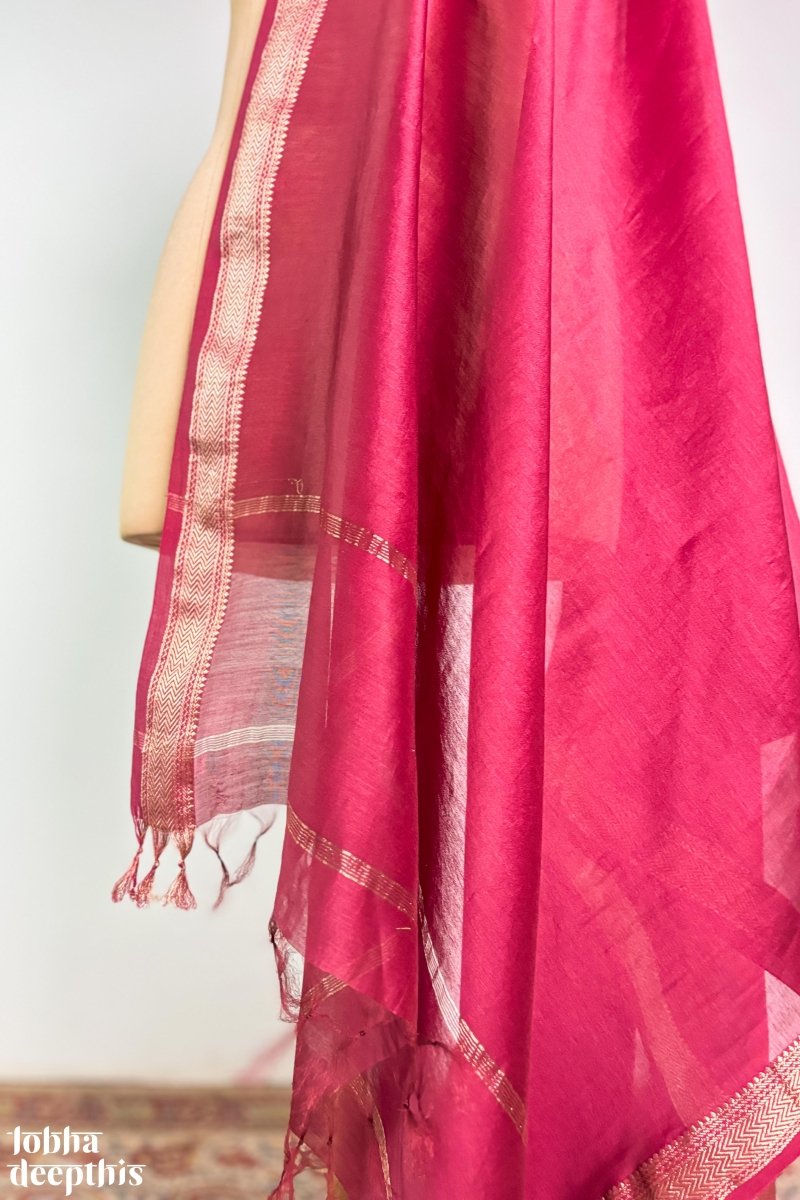 Maroon Maheshwari Silk Dupatta - Lobha Deepthis