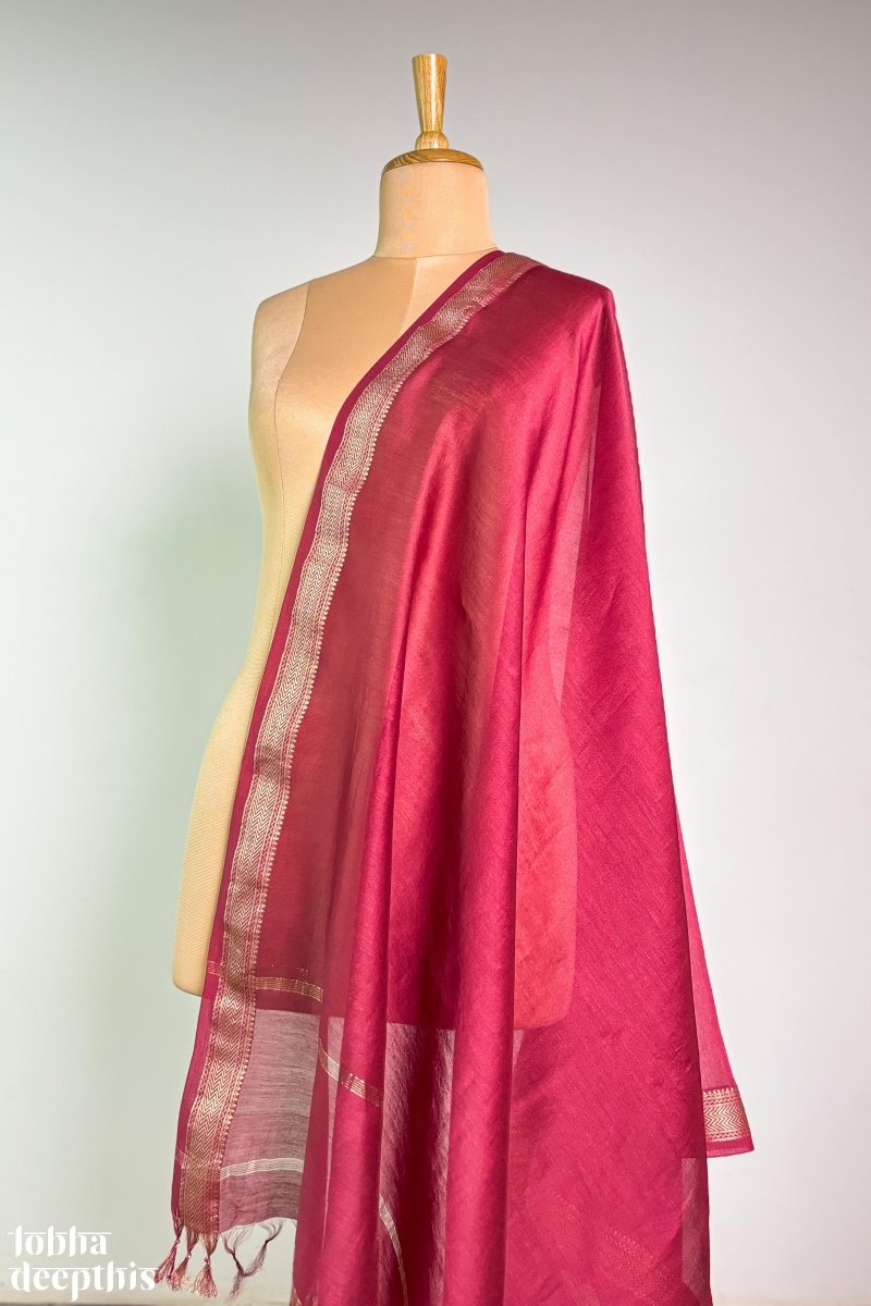 Maroon Maheshwari Silk Dupatta - Lobha Deepthis