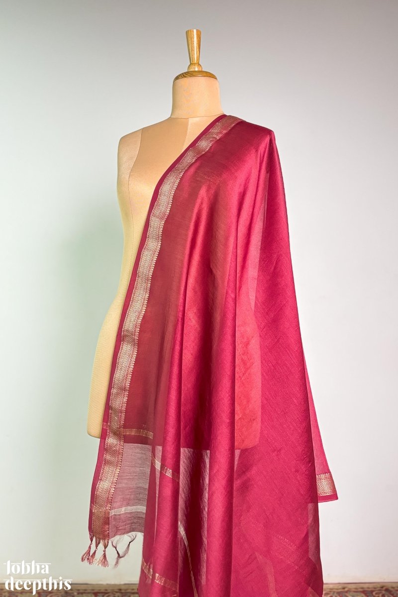 Maroon Maheshwari Silk Dupatta - Lobha Deepthis