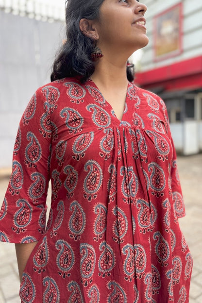 Maroon Paisley Ajrakh Alia Cut Dress - Lobha Deepthis