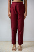 Maroon Slub Silk Pencil Pants - Lobha Deepthis