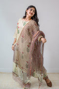 MaroonGreen Stripes on Cream Sanganeri Kota Doria Dupatta - Lobha Deepthis