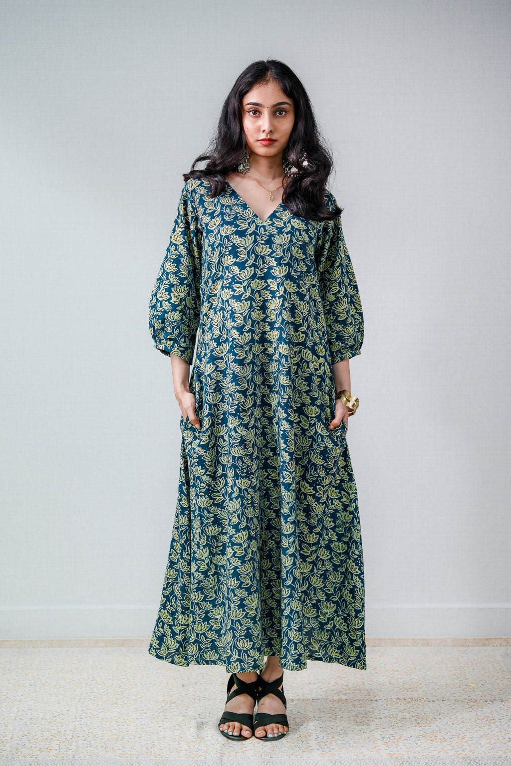 Meherika Indigo Ajrakh Dress - Lobha Deepthis