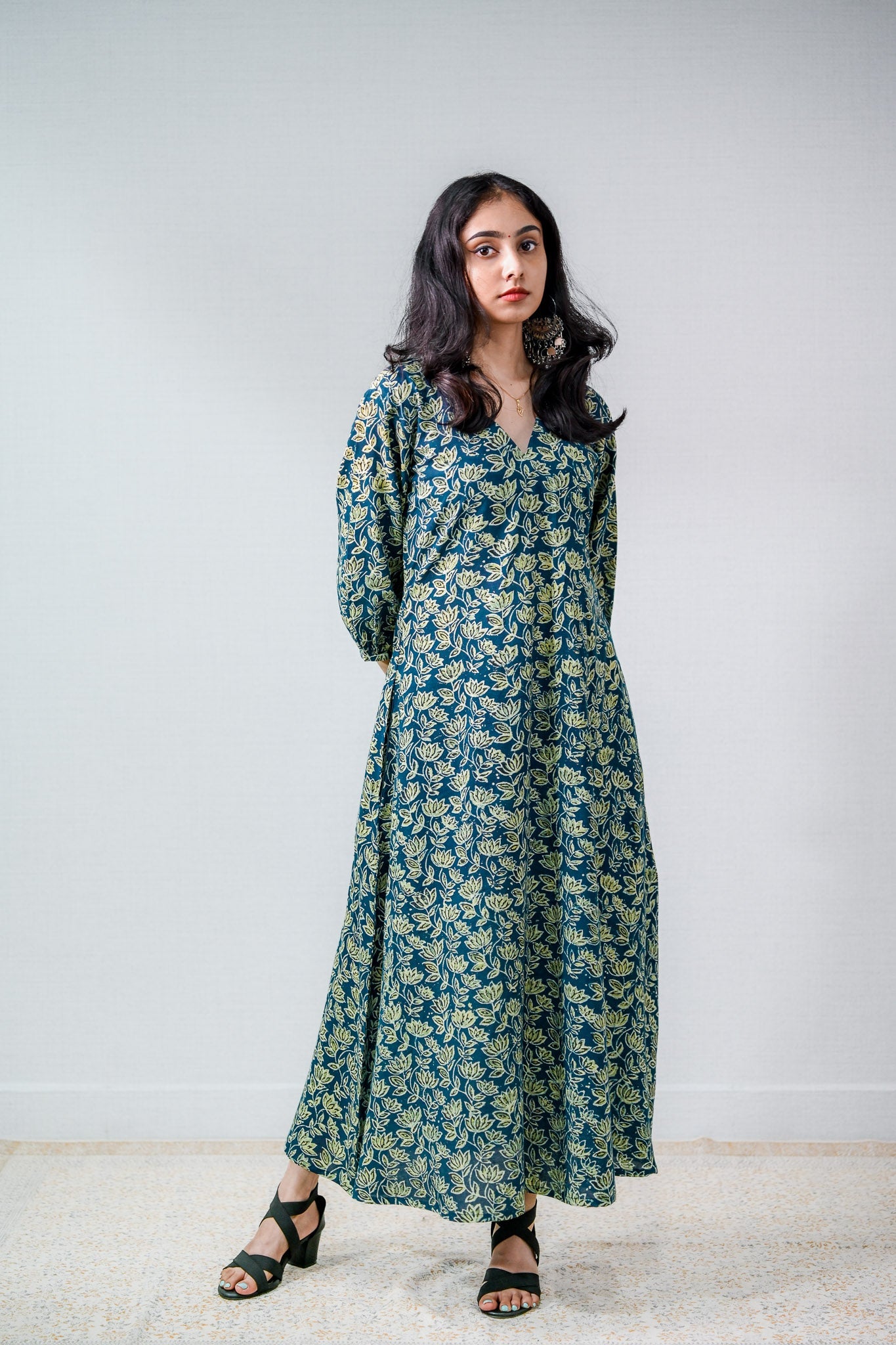 Meherika Indigo Ajrakh Dress - Lobha Deepthis