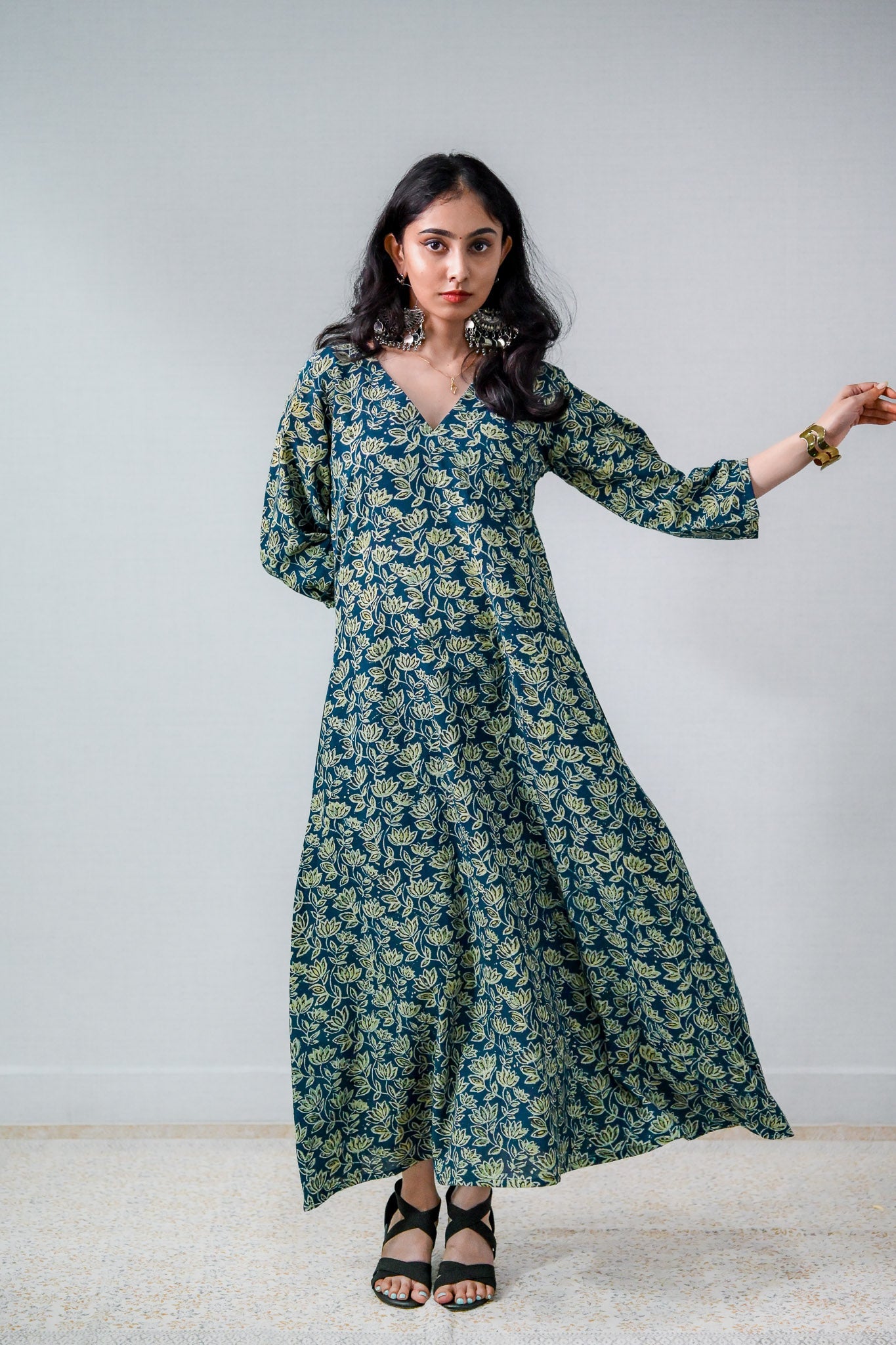 Meherika Indigo Ajrakh Dress - Lobha Deepthis