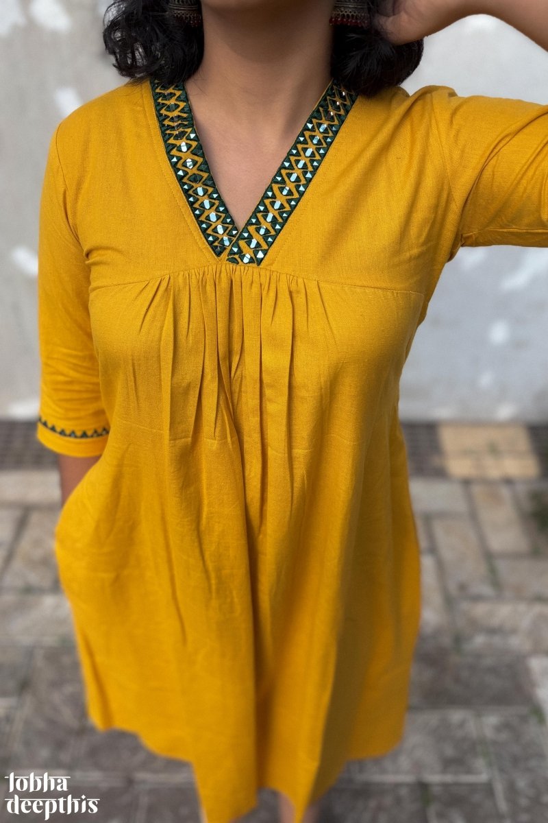 Mirrors on Mustard Dress - Lobha Deepthis