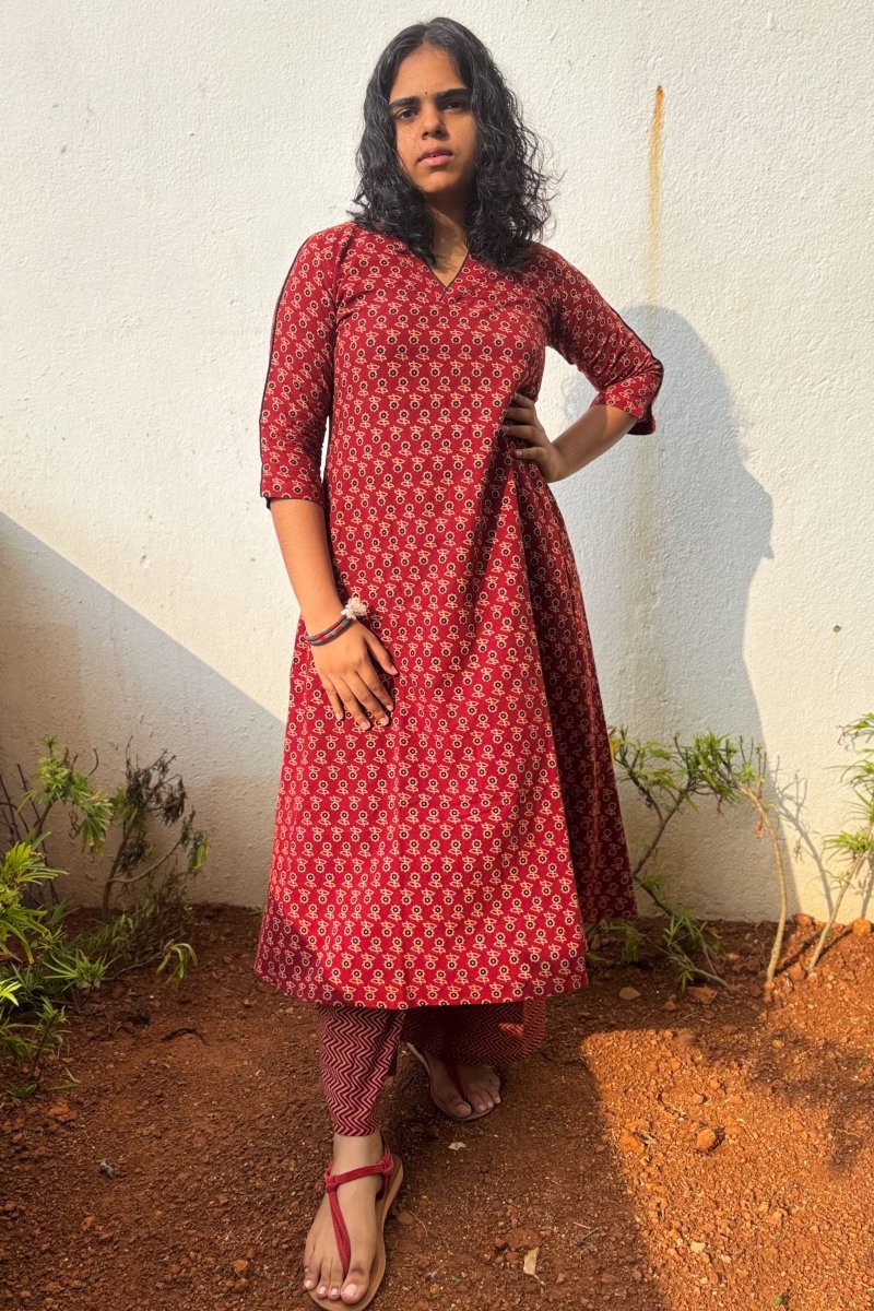 Mrinali Madder Red Aline Dress - Lobha Deepthis