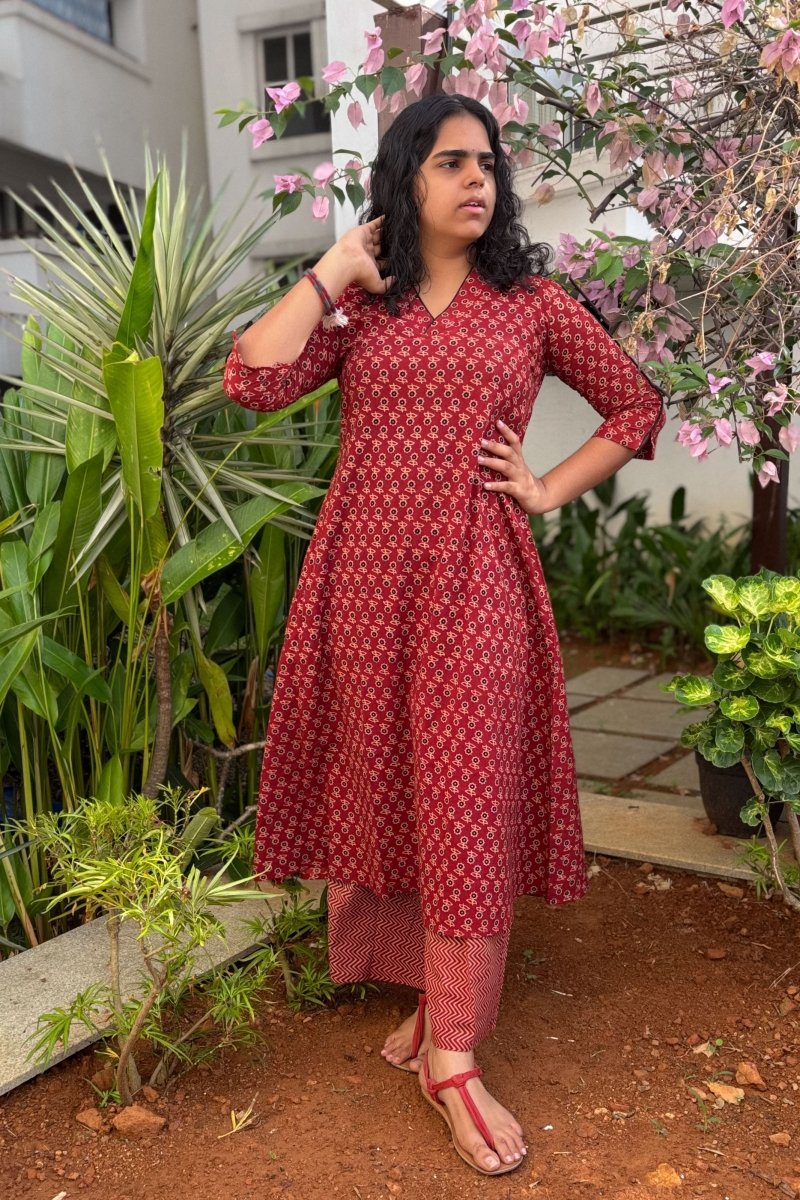 Mrinali Madder Red Aline Dress - Lobha Deepthis