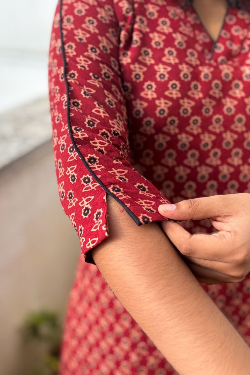 Mrinali Madder Red Aline Dress - Lobha Deepthis