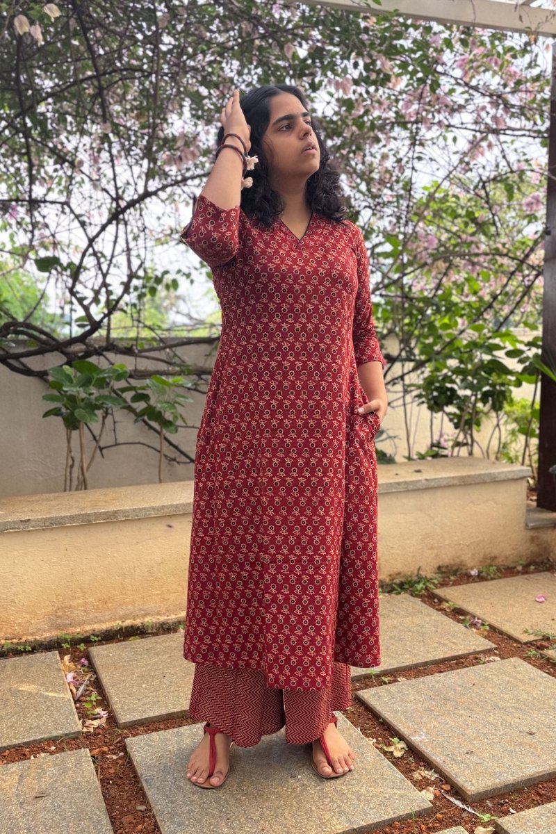 Mrinali Madder Red Aline Dress - Lobha Deepthis