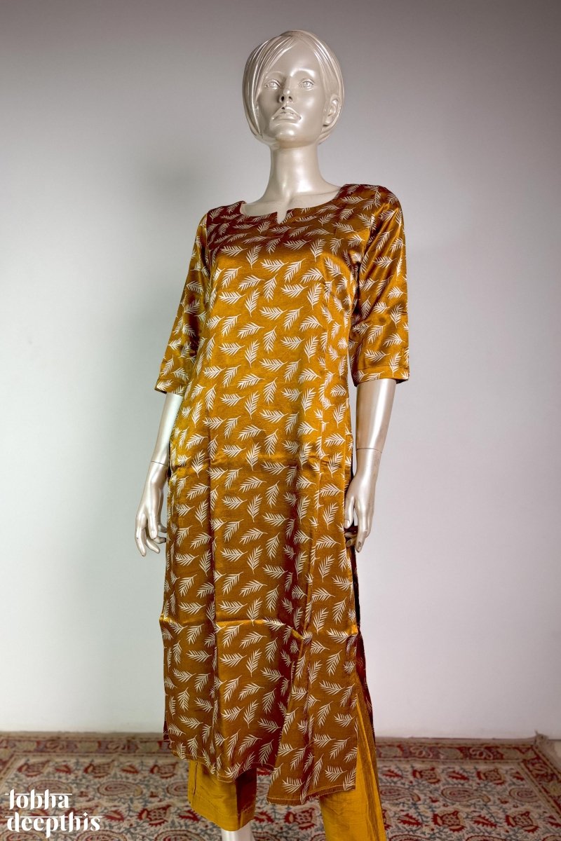 Mustard Yellow Mashru Silk Straight Kurta - Lobha Deepthis