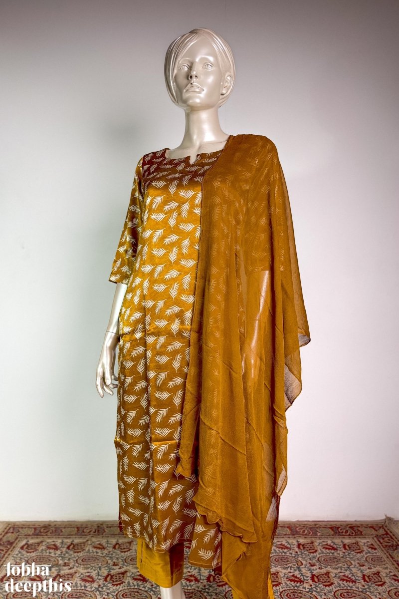 Mustard Yellow Mashru Silk Straight Kurta - Lobha Deepthis