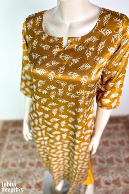 Mustard Yellow Mashru Silk Straight Kurta - Lobha Deepthis