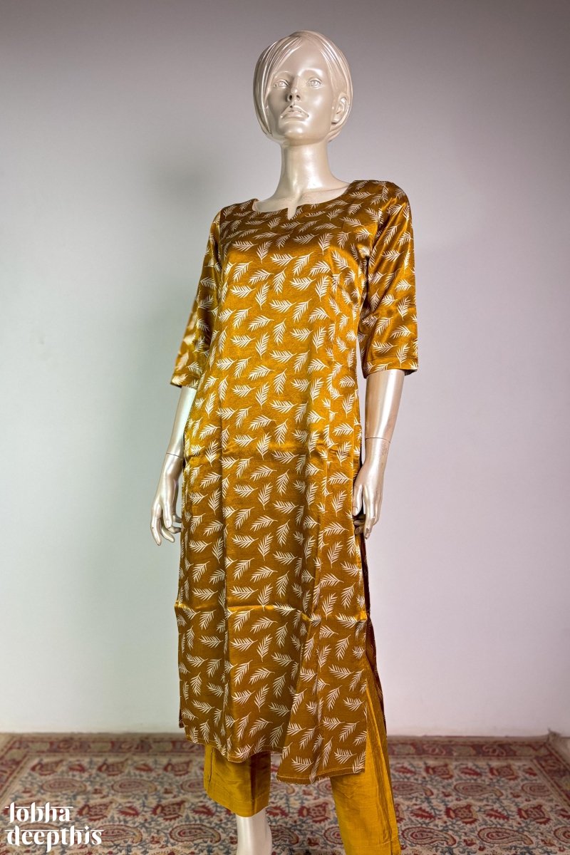 Mustard Yellow Mashru Silk Straight Kurta - Lobha Deepthis