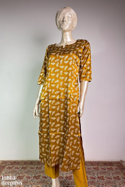 Mustard Yellow Mashru Silk Straight Kurta - Lobha Deepthis