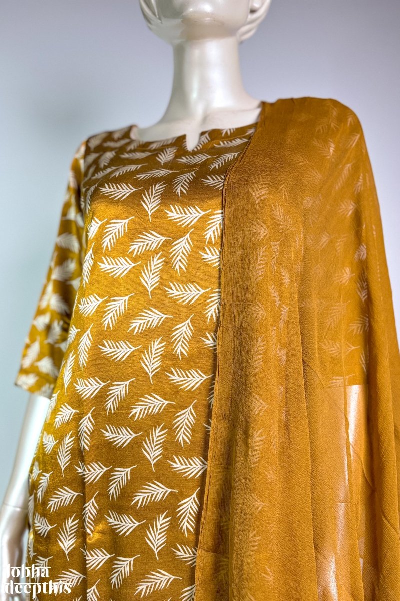 Mustard Yellow Mashru Silk Straight Kurta - Lobha Deepthis