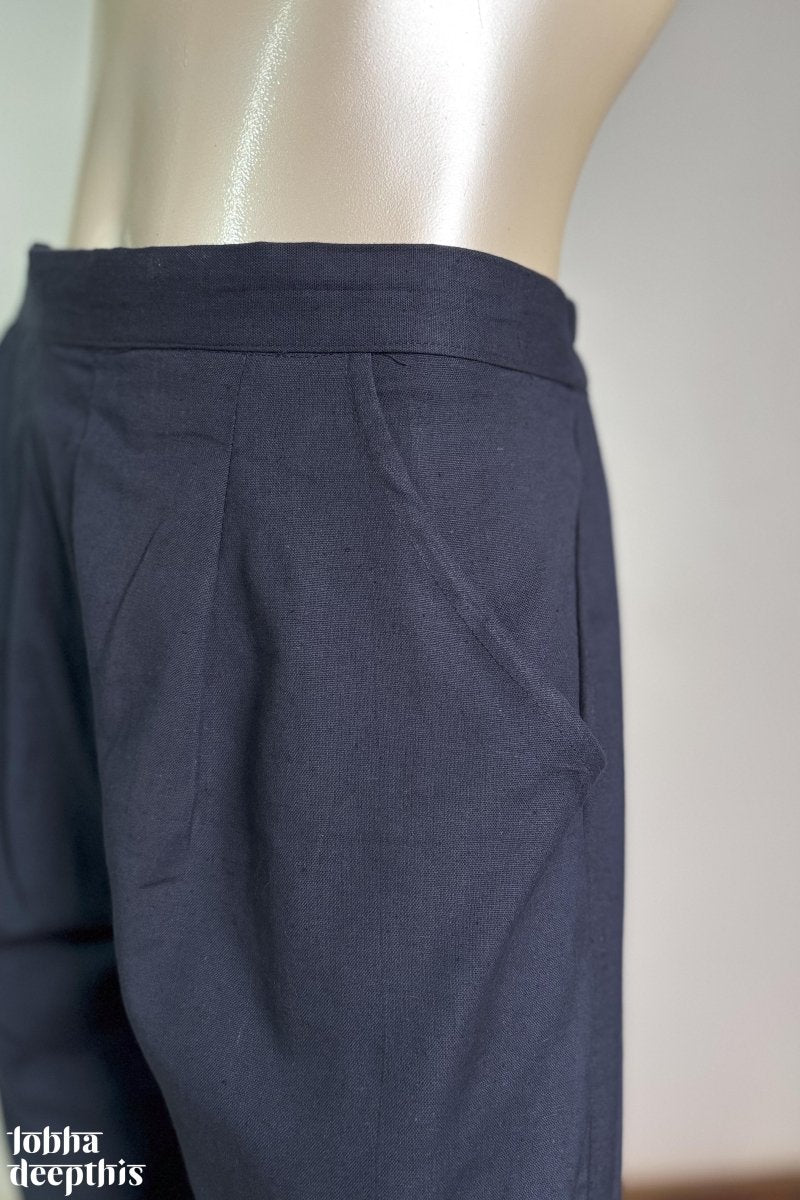 Navy Blue Cotton Flax Pencil Pants - Lobha Deepthis