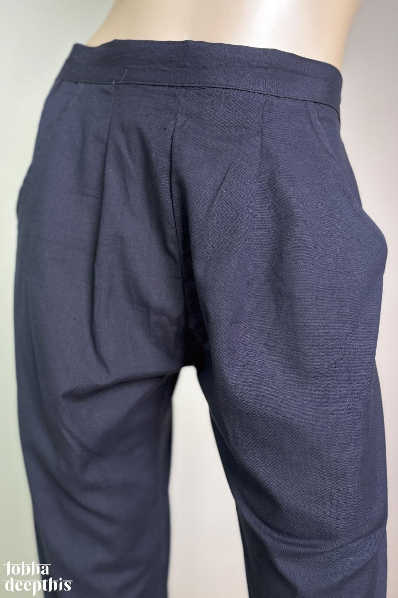 Navy Blue Cotton Flax Pencil Pants - Lobha Deepthis