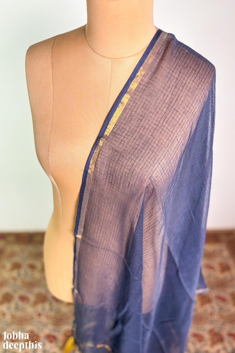 Navy Blue Plain Kota Doria Dupatta - Lobha Deepthis