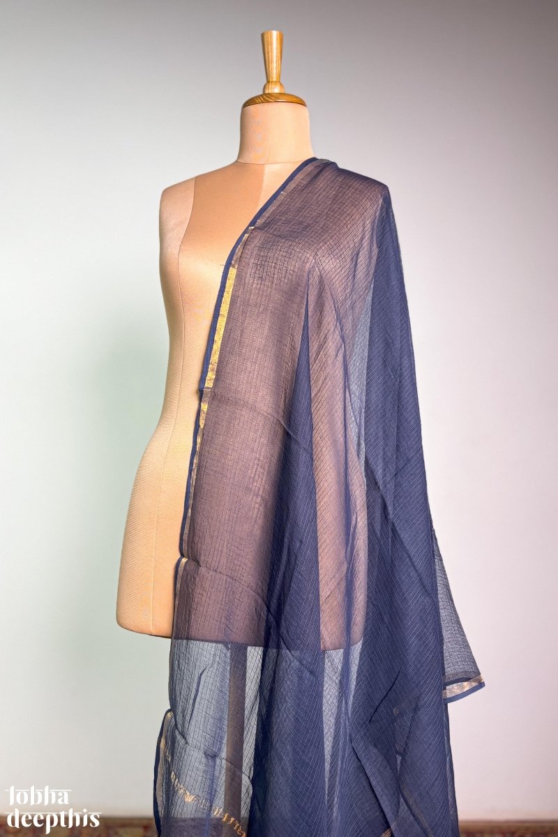 Navy Blue Plain Kota Doria Dupatta - Lobha Deepthis