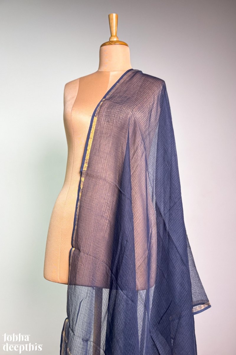 Navy Blue Plain Kota Doria Dupatta - Lobha Deepthis