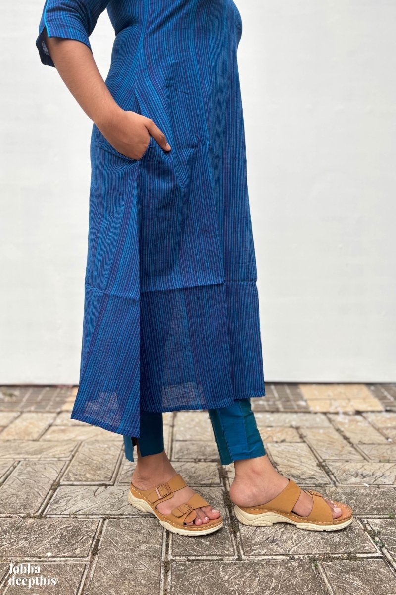 Navy Blue South Cotton Kurta - Lobha Deepthis