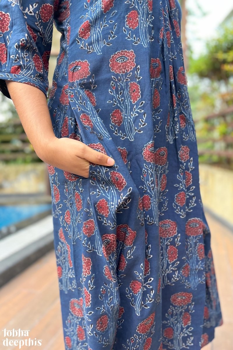 Nila Gulabo Ajrakh Dress - Lobha Deepthis
