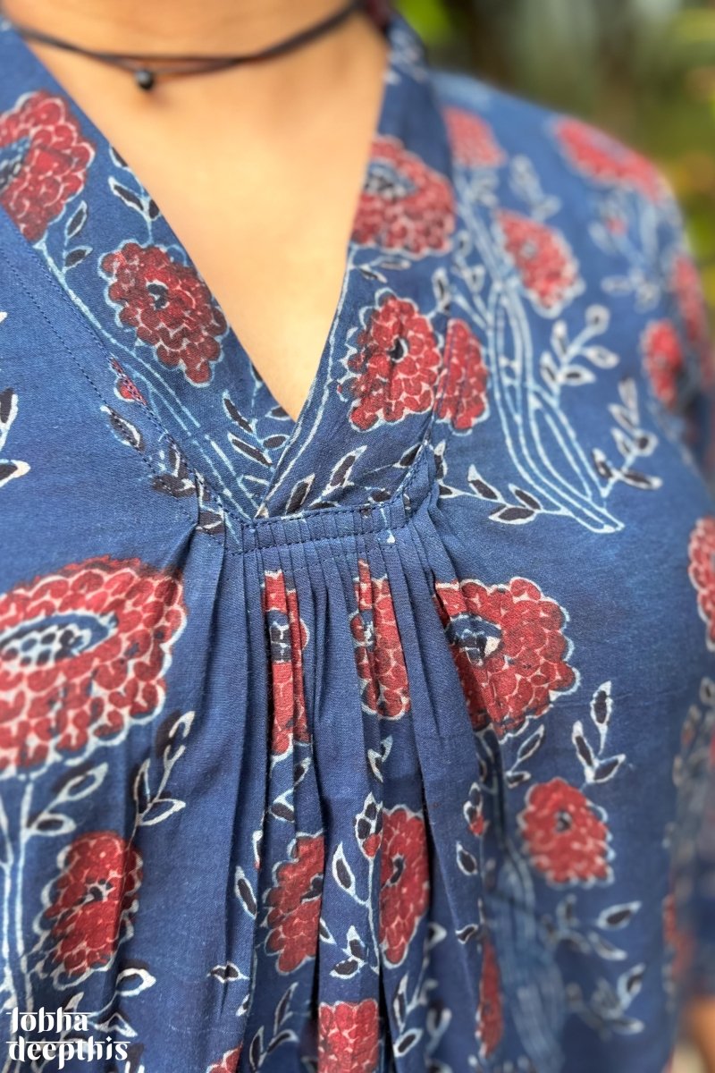 Nila Gulabo Ajrakh Dress - Lobha Deepthis