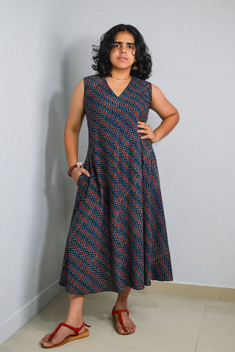Nilara Ajrakh Stripes Dress - Lobha Deepthis