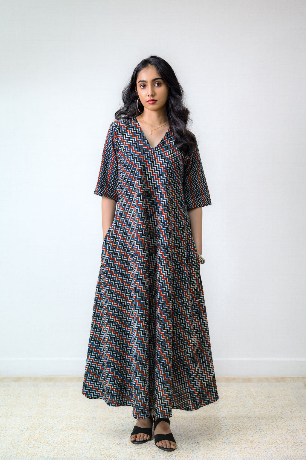 Nilara Ajrakh Stripes Dress - Lobha Deepthis