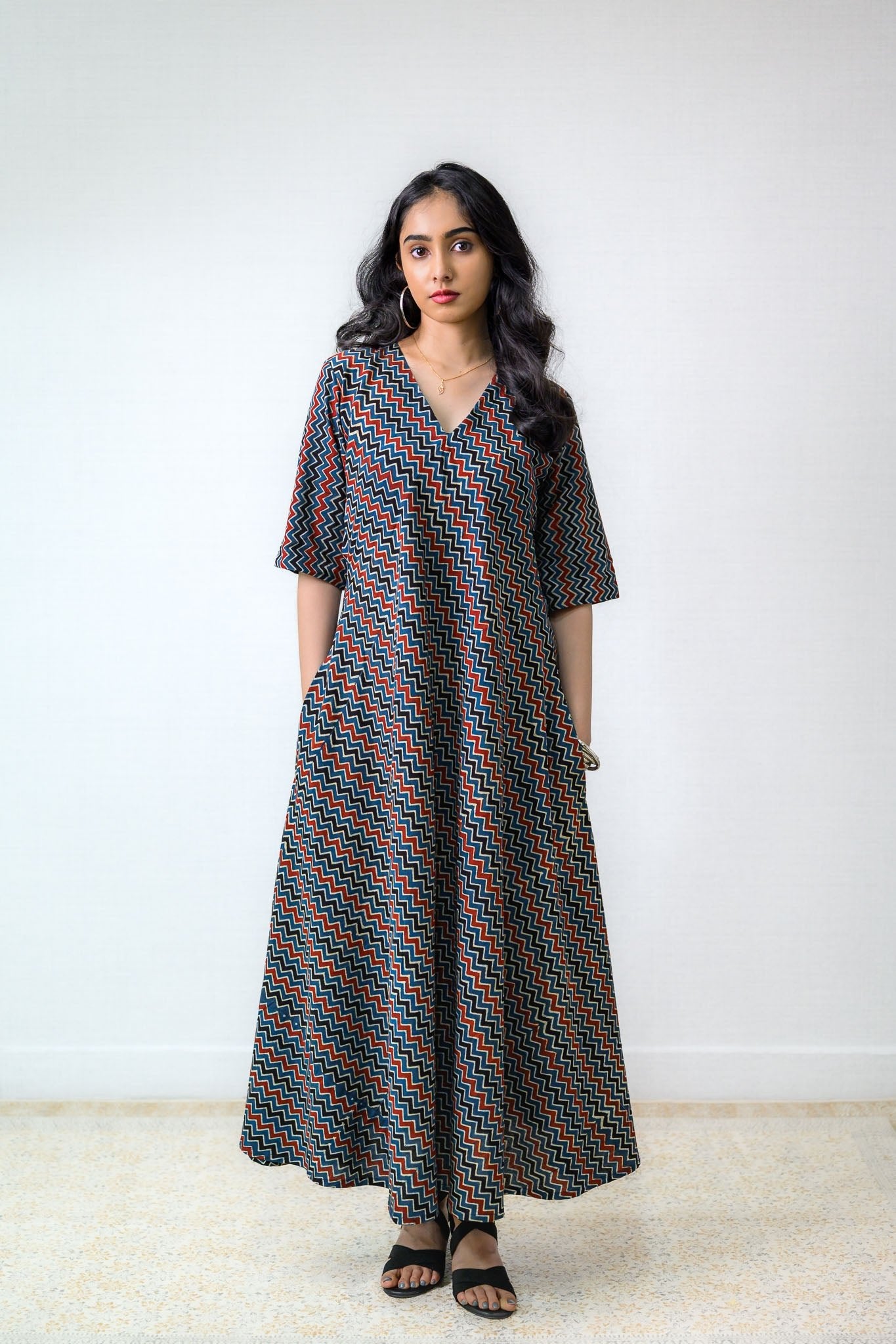 Nilara Ajrakh Stripes Dress - Lobha Deepthis