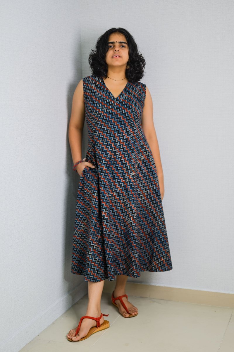 Nilara Ajrakh Stripes Dress - Lobha Deepthis