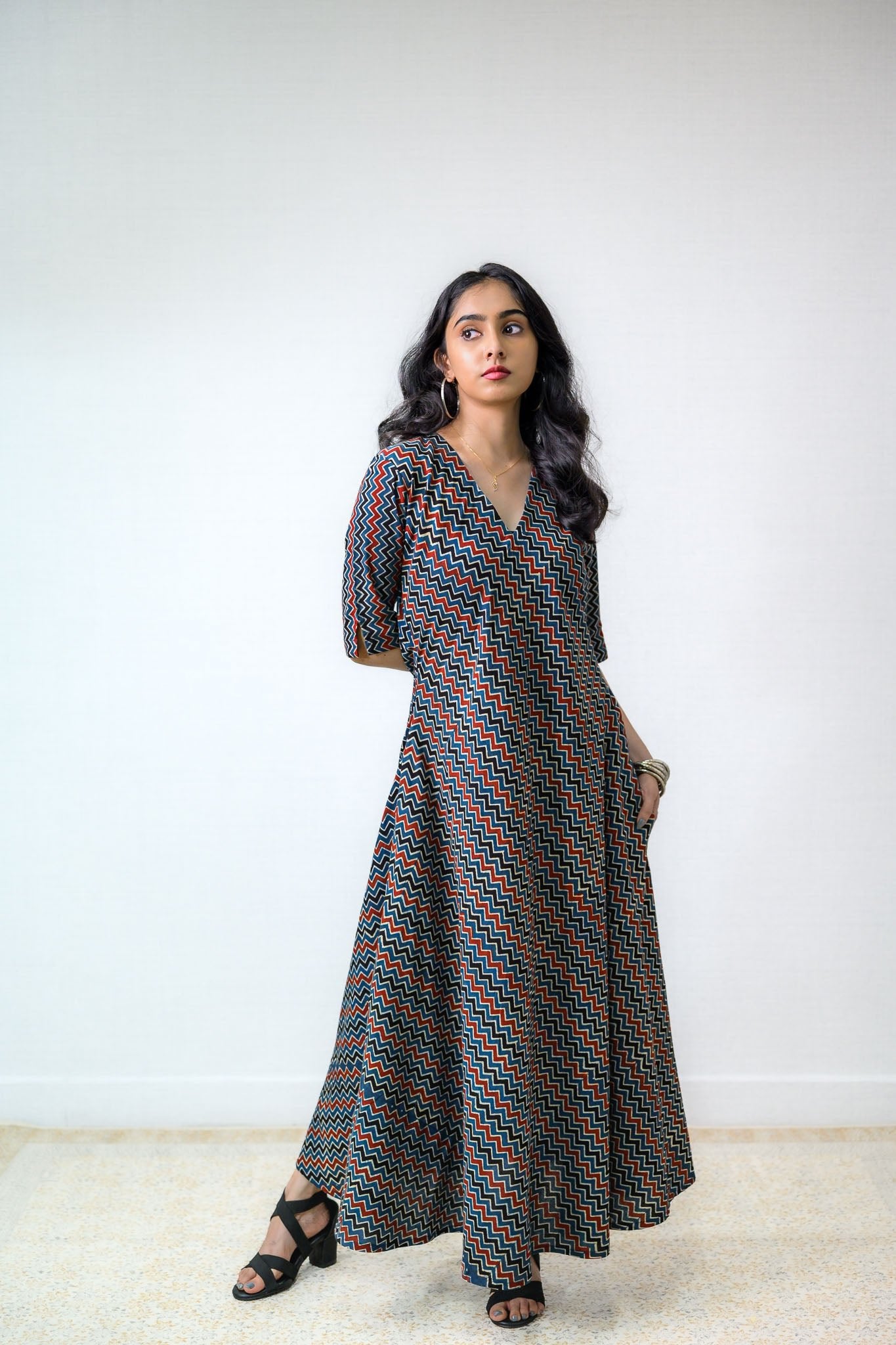 Nilara Ajrakh Stripes Dress - Lobha Deepthis
