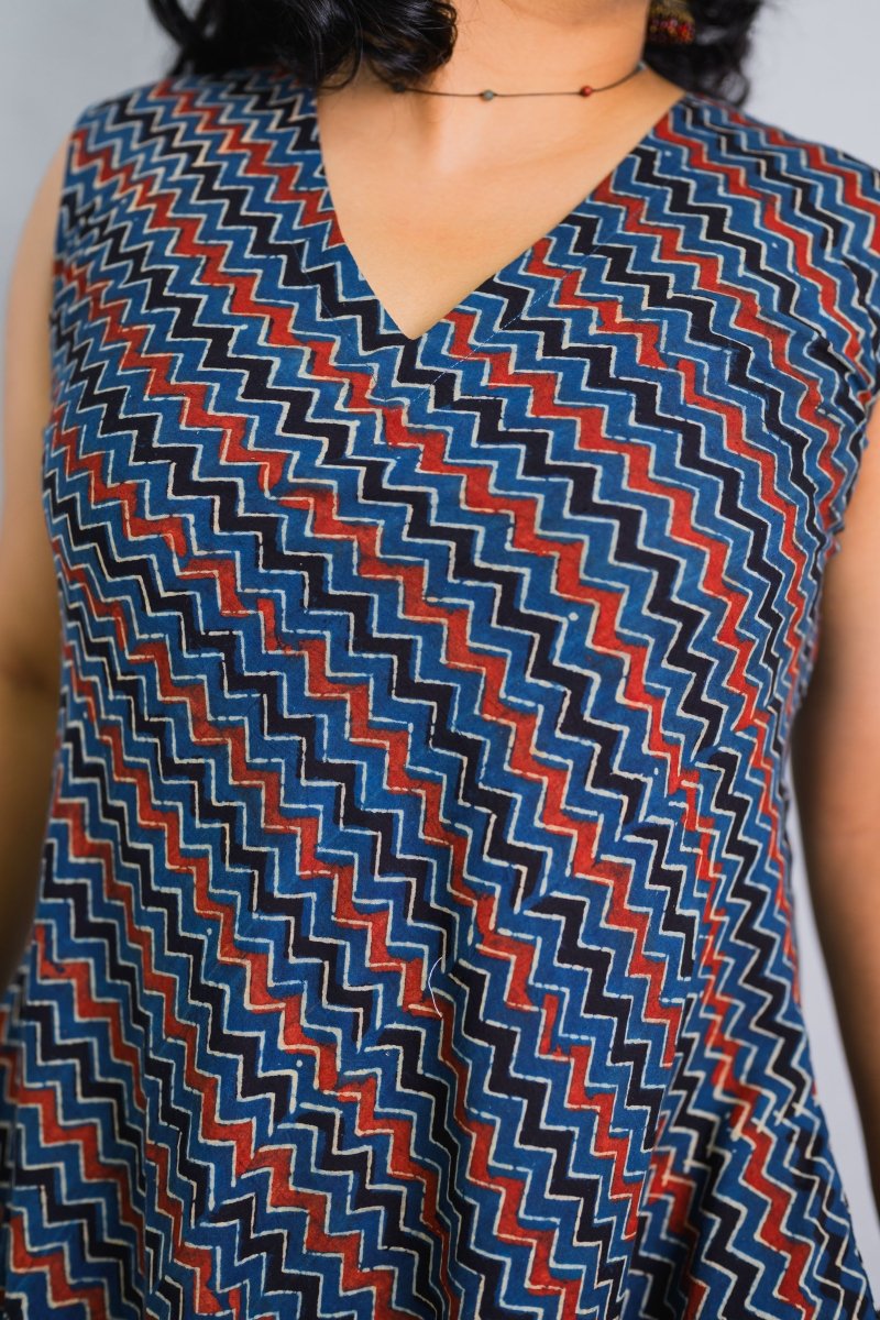 Nilara Ajrakh Stripes Dress - Lobha Deepthis