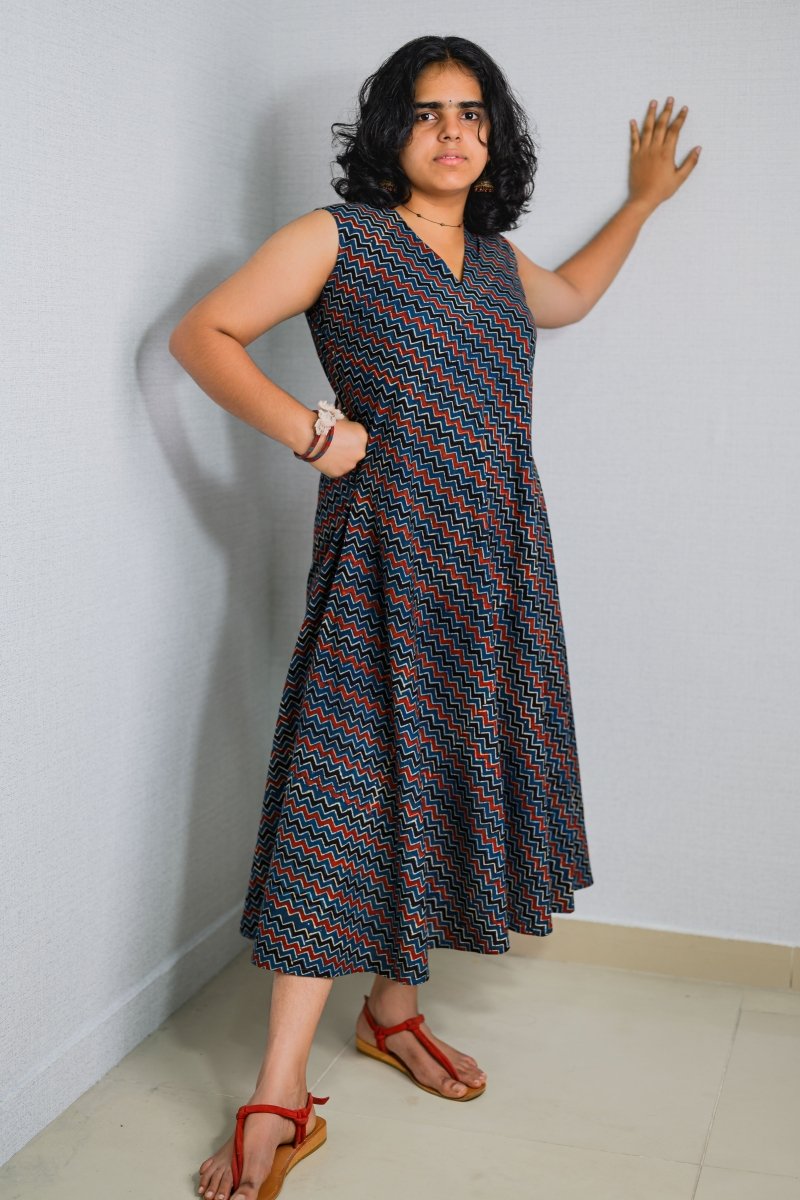 Nilara Ajrakh Stripes Dress - Lobha Deepthis